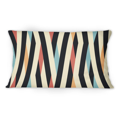 Retro Black And Beige Stripes In Blue Red, Yellow -1 Patterned Printed Throw Pillow