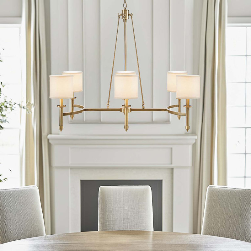 6-light Chandelier with Fabric Drum Shades Antique Gold See below, Antique Gold