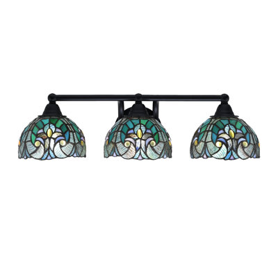 Crocett 3 Light Bath Bar Shown In Matte Black Finish With 7" Cypress Art Glass