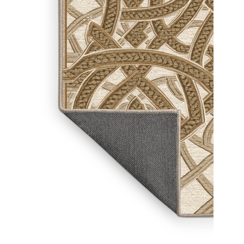 Soft Plush Abstract & Geometric Classic Trellis Area Rug in Brown – Beige Binding, 6' Square
