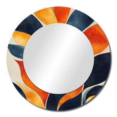Yellow Organics in Motion I – Mid-Century Large Round Decorative Wall Mirror, Metal Print