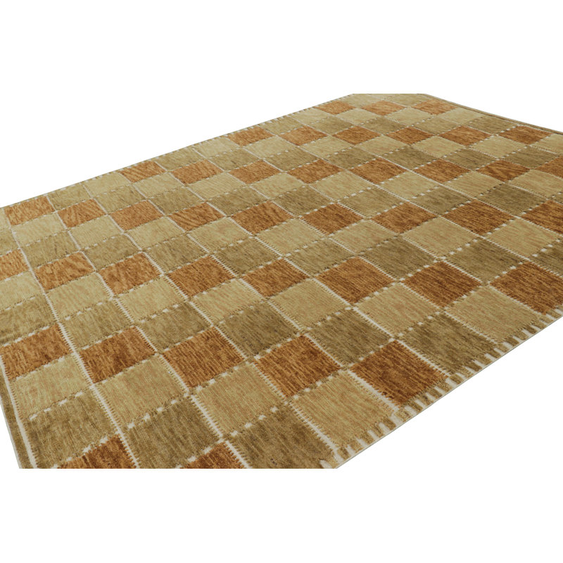 Rug & Kilim’S Scandinavian Style Rug In Beige-Brown And Rust Geometric Pattern, Rectangle 9'1" x 12'