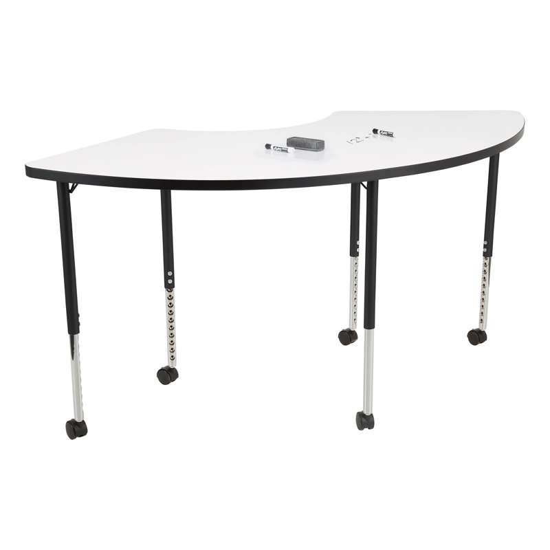Structure Series 1/3 Round 65" x 30" Adjustable Height Mobile Collaborative Activity Table with Casters, Blanc, Noir