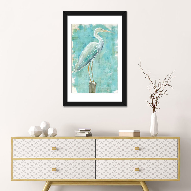 «Coastal Egret I», reproduction d'art sur toile, H 32 po x l 24 po x P 1 po, Papier d'art encadré noir, Blanc