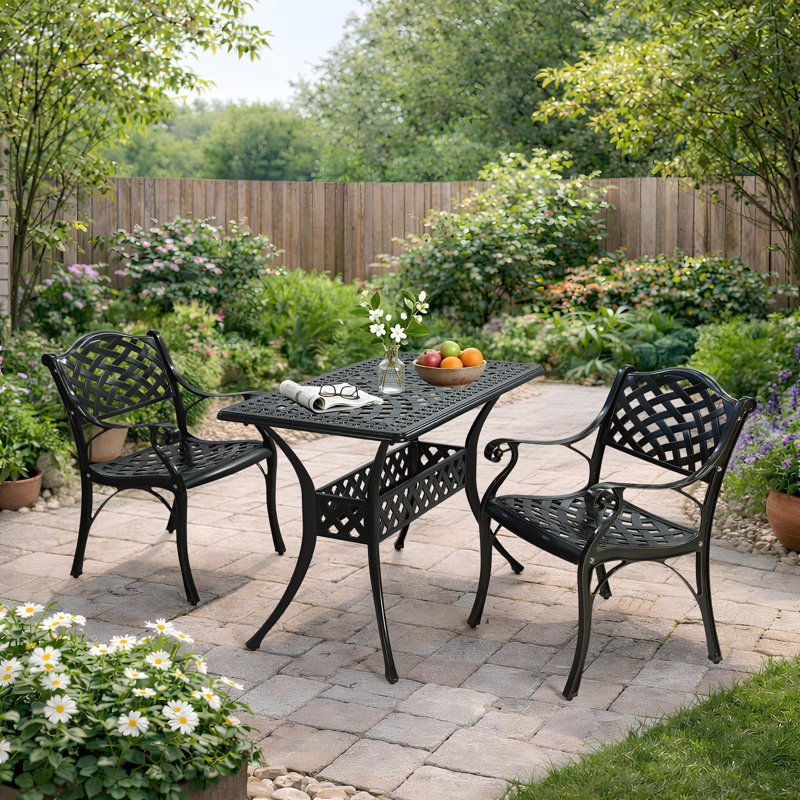 Vivijason 3 Piece Patio Bistro Set, Cast Aluminum Outdoor Dining Set With 41.98" X 23.98" Rectangular Table And 2 Chairs, Rust Proof & Weather Resistant Furniture For Small Balcony, Porch, Garden, Deck