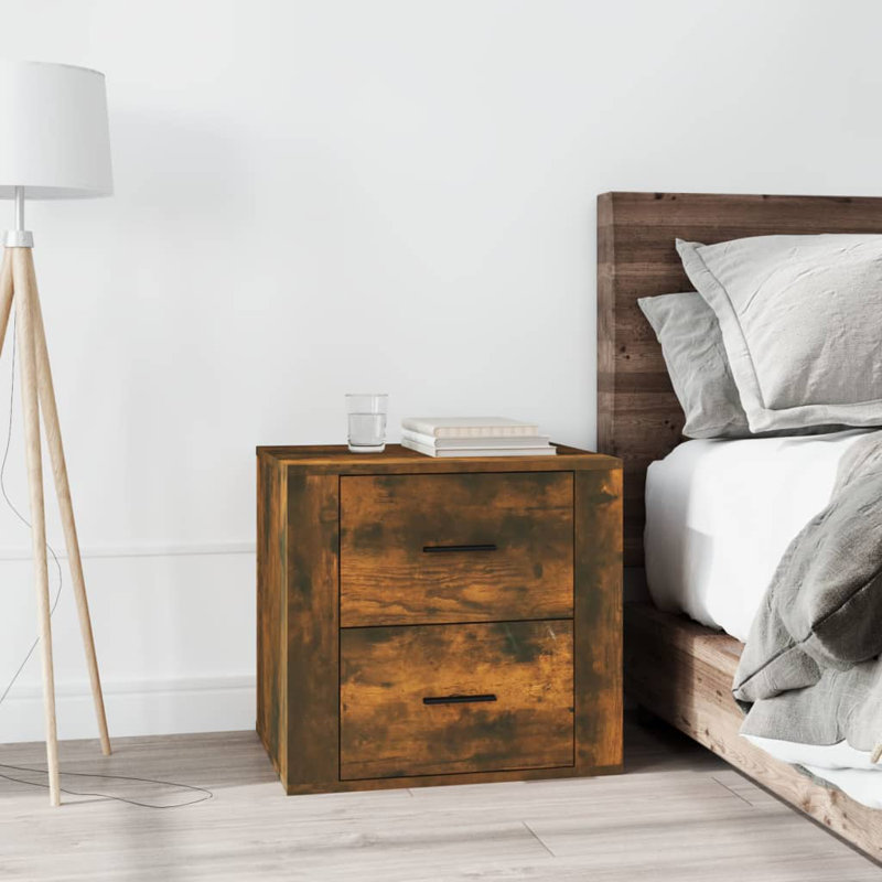 Kenneisha 50cm W Manufactured Wood Bedside Table, Smoked Oak