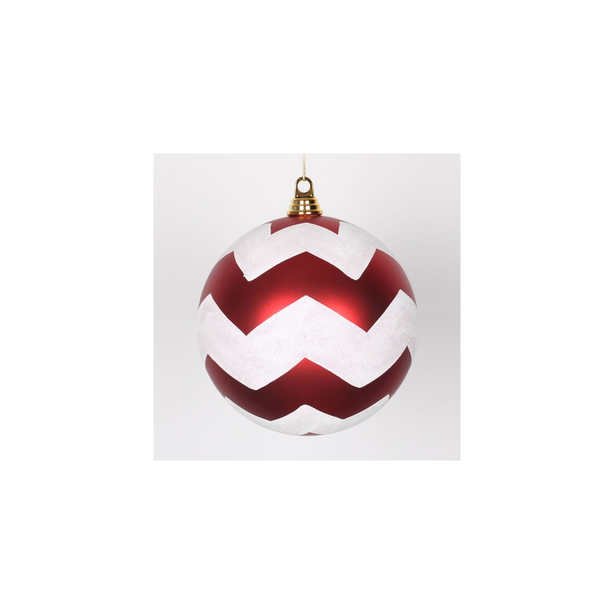 Chevron Shatterproof Christmas Ball Ornament, 7.87" H x 7.87" W x 8.27" D, Red / White