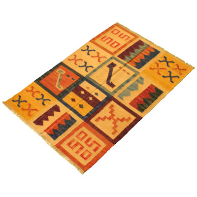 One-of-a-Kind 4' X 6' New Age Wool Area Rug in Beige