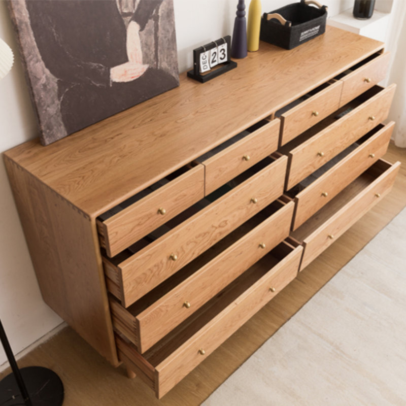 Simple Style Cherry Wood Entrance Cabinet Solid Wood 64.9'' W 10 - Drawer Dresser