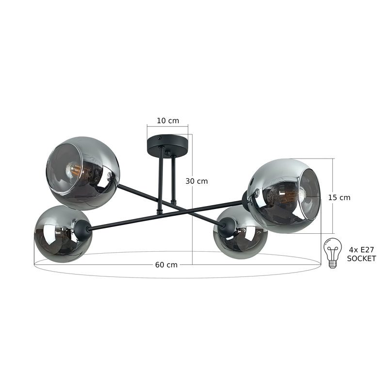 Archimedes Glass Semi Flush Mount, Smoky