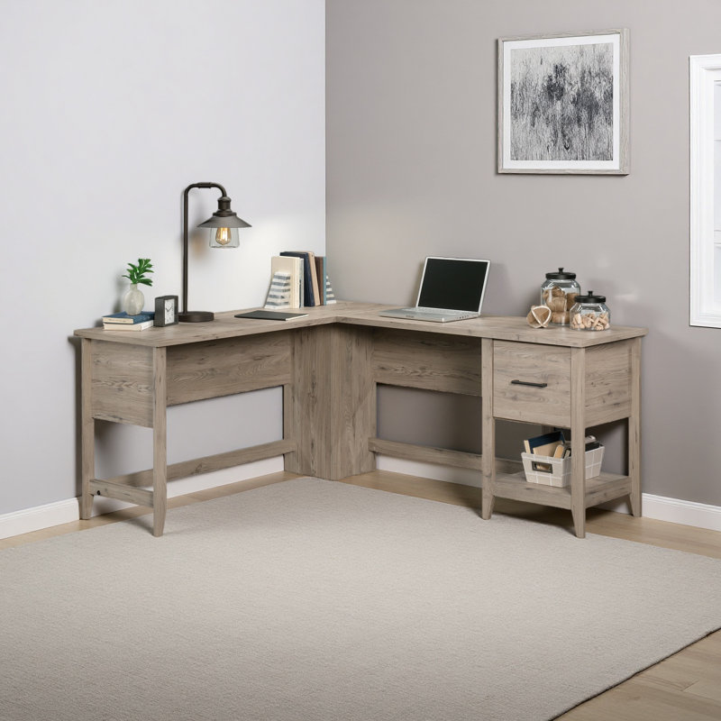 L-Shaped Desk, 29.02" H x 66.46" W x 58.66" D, Brown