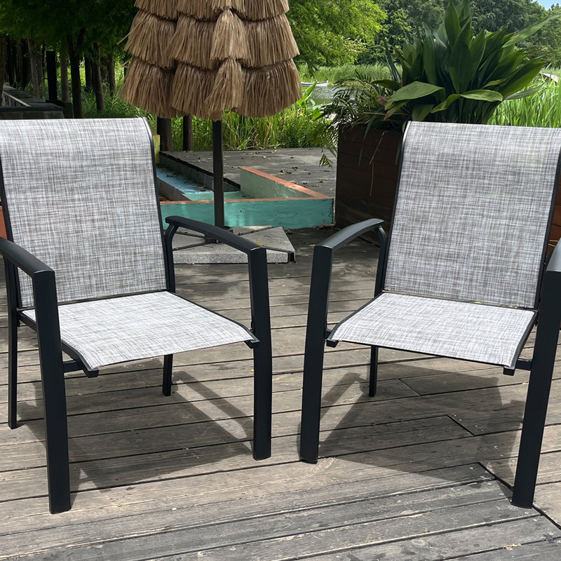Outdoor Patio Chairs Of 2, Metal Frame With E - Coating, Rust , Breathable , Stackable For Garden And Poolsides, 22.1"L X 25.2"W 36"H, 400 Lbs Weight Limit All Weather Dining In Black, Seats, Design