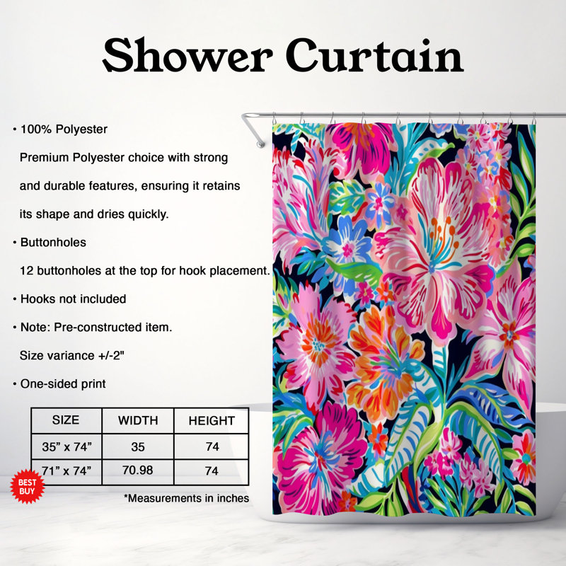 Rideau de douche standard 1 pièce Dark Flower Garden, H 74 po x l 71 po