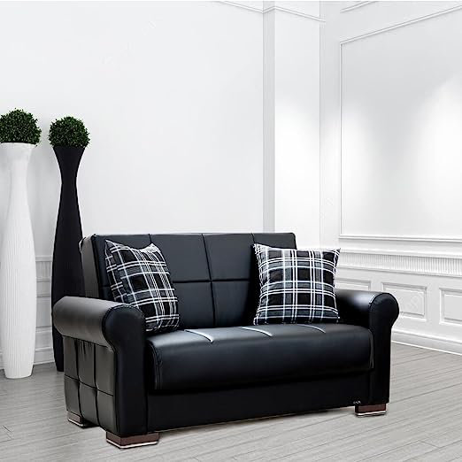 Causeuse-lit convertible en cuir 67 po Georgea, Similicuir noir