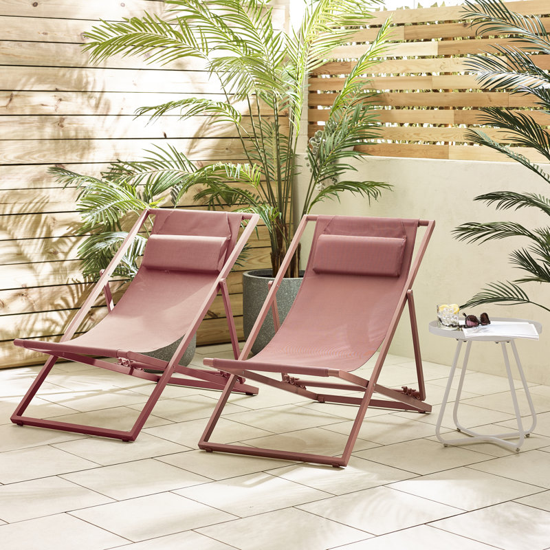 Settera Pair of Garden Sun Lounge Deck Chairs - Classic Set for Modern Patio, Pink