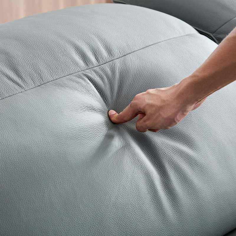 Canapé confortable en cuir 122,83 po avec sièges très profonds, Bleu-gris