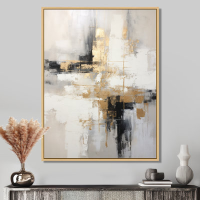 Essential Bliss Minimalism Abstract Gold Painting - Grey Abstract Painting Canvas Print