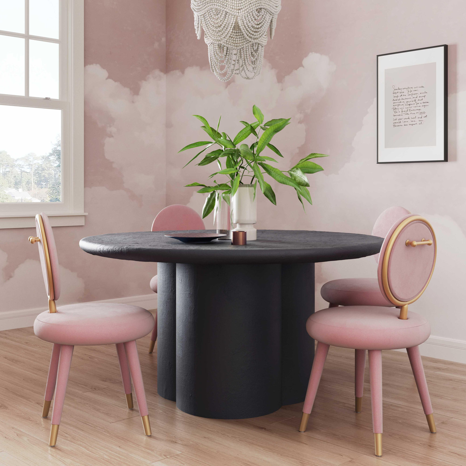 59.3'' Round Dining Table, Black