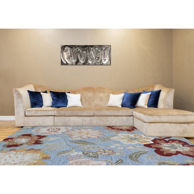 Tavernia Handmade Blue Floral Wool Area Rug