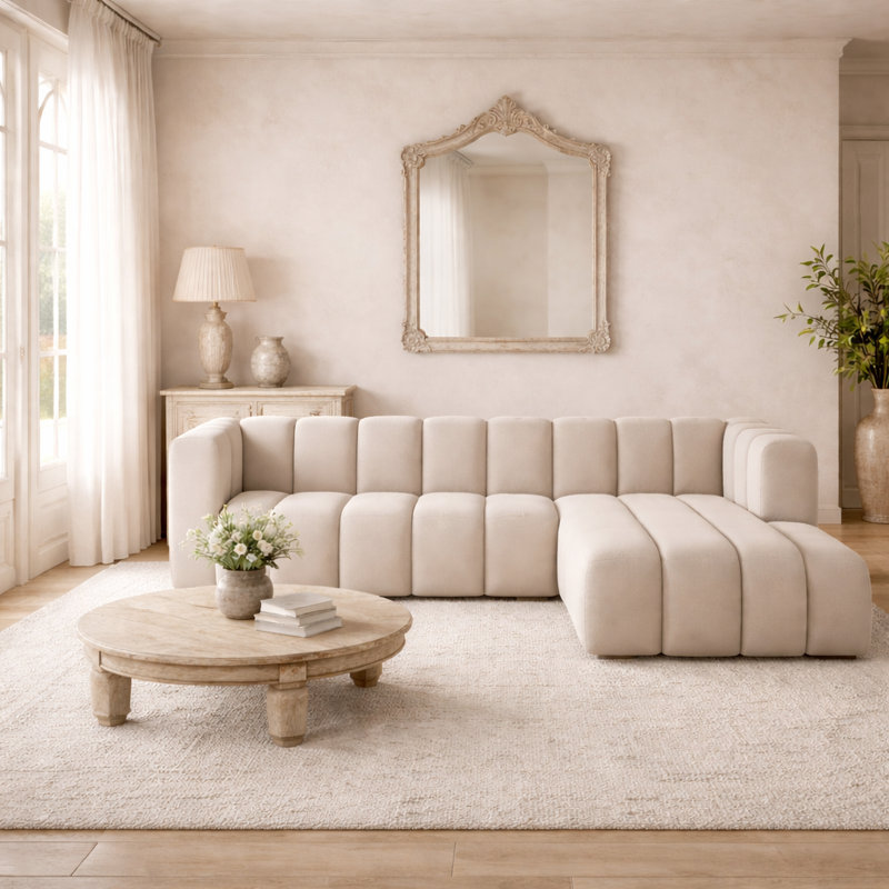 4 Seater Grand Velvet Sofa & Chaise Grand Modern L-Shaped Corner Sofa - Sectional for Living Room   