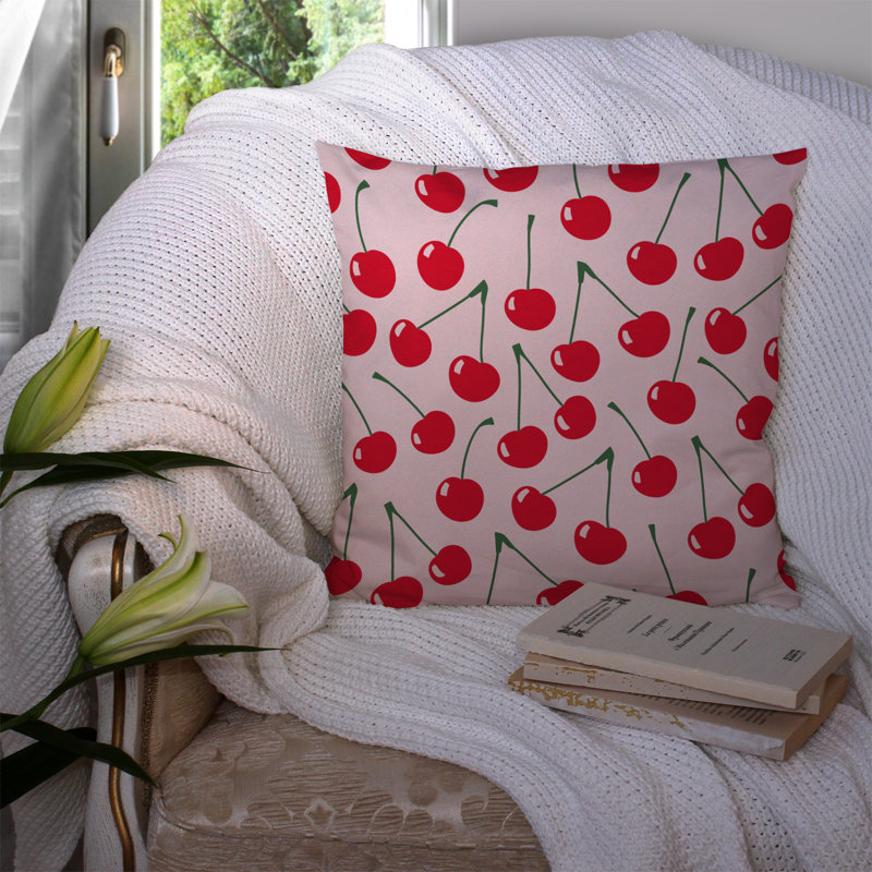 Coussin décoratif intérieur/extérieur cerises, Rose / Rouge, 14 po x 14 po
