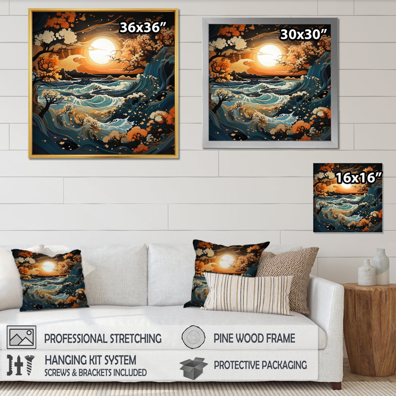 Sunset Radiant Coastal Retreat II - Landscapes Canvas Wall Art, H 16 po x l 16 po x P 1 po, Cadre flottant blanc