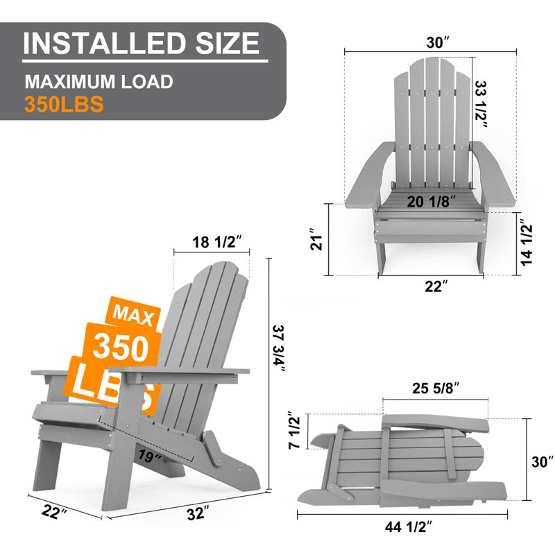 Suzzette Foldable Outdoor Adirondack Set, Gray