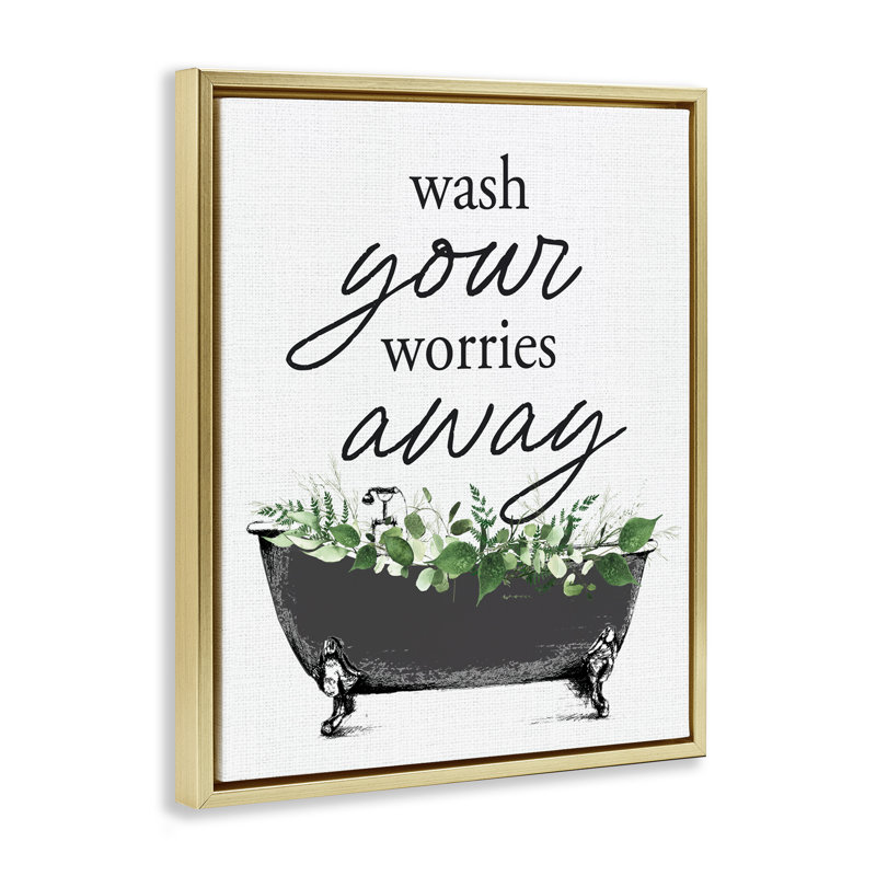 Cadre flottant Wash Worries Away Herbs, design par lettré et doublé, H 31 po x l 25 po, Cadre flottant métallique doré