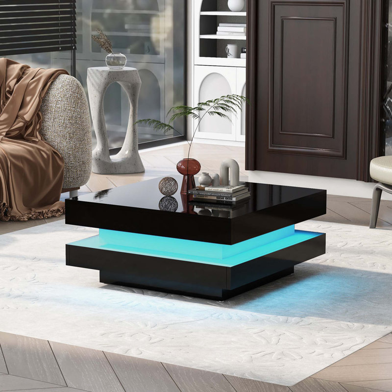 High Gloss Minimalist Design With LED Lights, Black