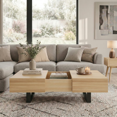 Table basse à plateau coulissant avec rangement caché et plateau de table extensible