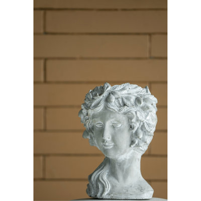 Cement Bust Planter For Courtyard, 7.9X8.9X11.6", Gray, With Floral Outdoor Decor Planter, 8.9X7.9X11.6",