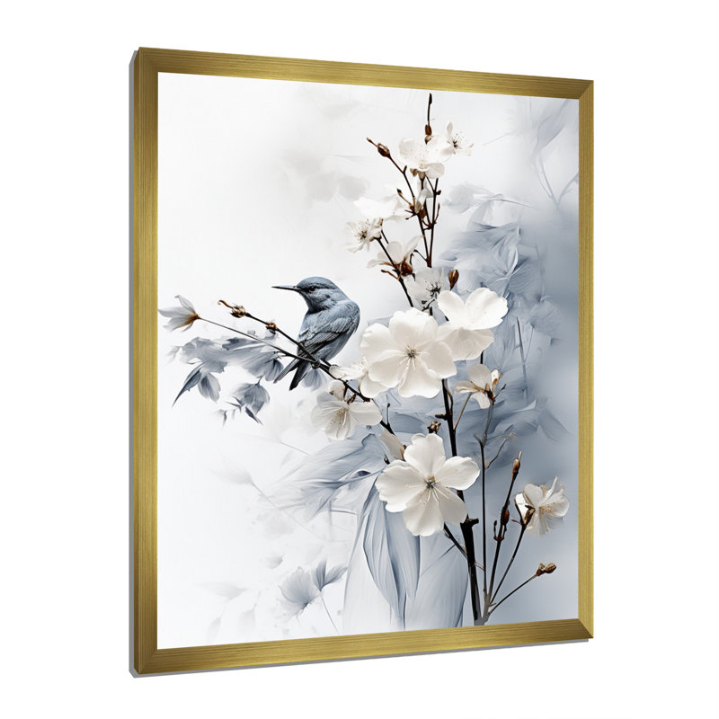 Hoppert Asian Art Apple Blossom Sumi VI - art mural asiatique, H 32 po x l 16 po x P 1 po, Cadre photo doré simple