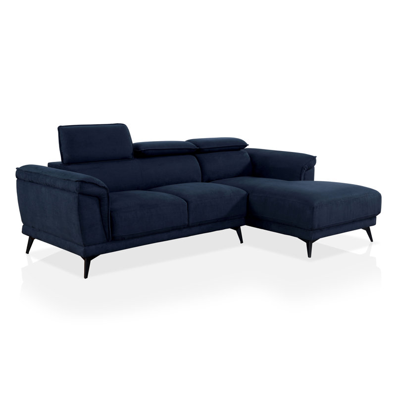Upholstered L-Shaped Sectional Right Hand Facing, Navy Polyester