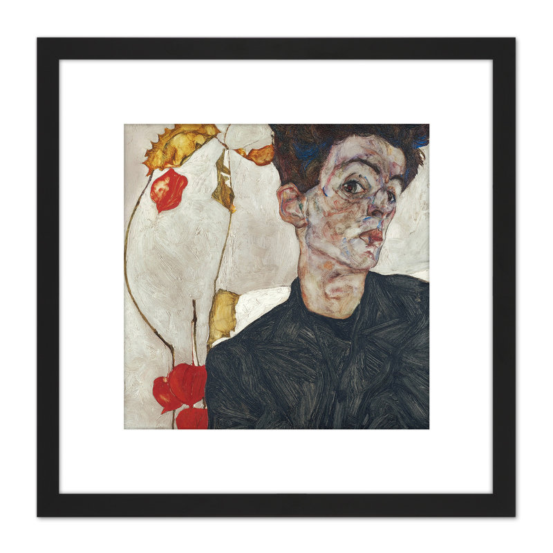 Self Portrait With Physalis by Egon Schiele - Single Picture Frame Painting