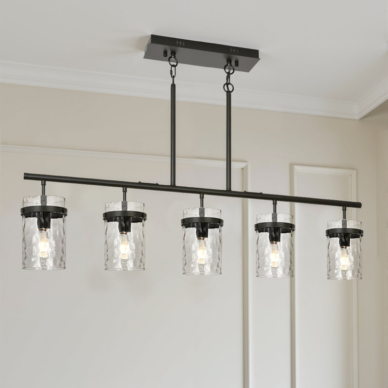 Luminaire suspendu linéaire 4 lumières avec abat-jour en verre soufflé à la main 4 x 7,7 po, Quatre lumières