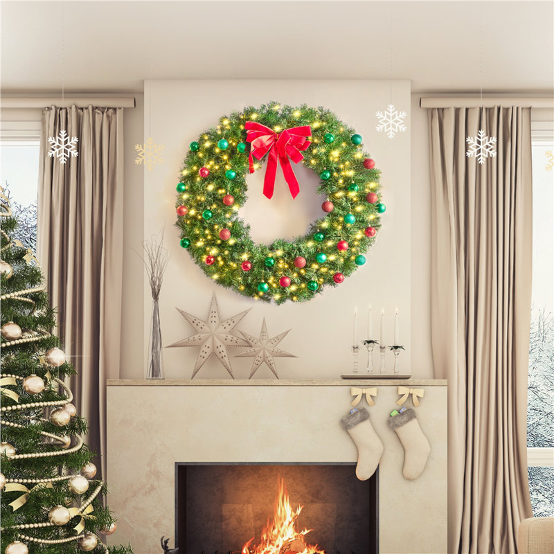 Heurlin Faux Pre-Lit Wreath , 48'' H X 48'' W X 8.7'' D 