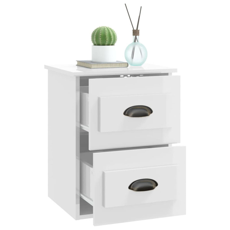 ClassicLiving Wall-Mounted Bedside Cabinet 41.5X36x53cm, High Gloss White, Set of 2