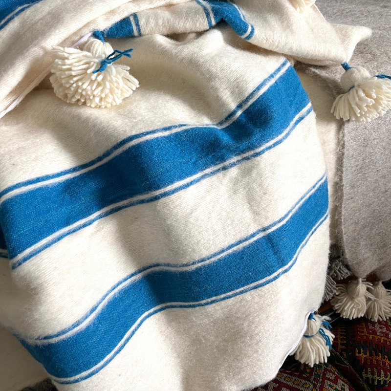 Hand Woven Throw Blanket, Turquoise