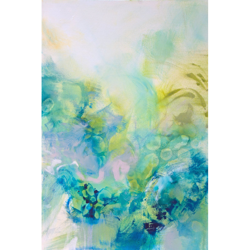 Turquoise Flow I by Jennifer Gardner - Painting on Canvas, 122 cm H x 81 cm W, Black Floater Framed