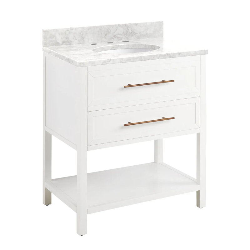 30" Robertson Single Bathroom Vanity Set with Oval Undermount Sink, Arctic White Quartz, 8" Widespread, White