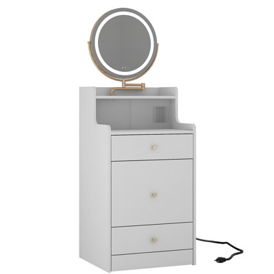 Bureau de coiffeuse blanc 3 en 1 avec miroir et rangement spacieux, 2 tiroirs, option de charge, tabouret rembourré, station de tiroirs éclairée compacte, station de tiroirs, coiffeuse