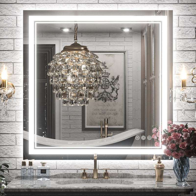 Chrisna LED Bathroom Mirror with Frontlit and Backlit, 3 Colors Temperature & Dimmable Light Anti-fog Tempered Glass Bathroom Vanity Mirror
