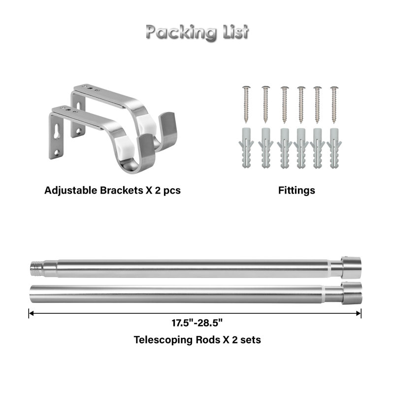 Milele Stainless Steel 72cm to Curtain Track/Rail, 72cm - 144cm