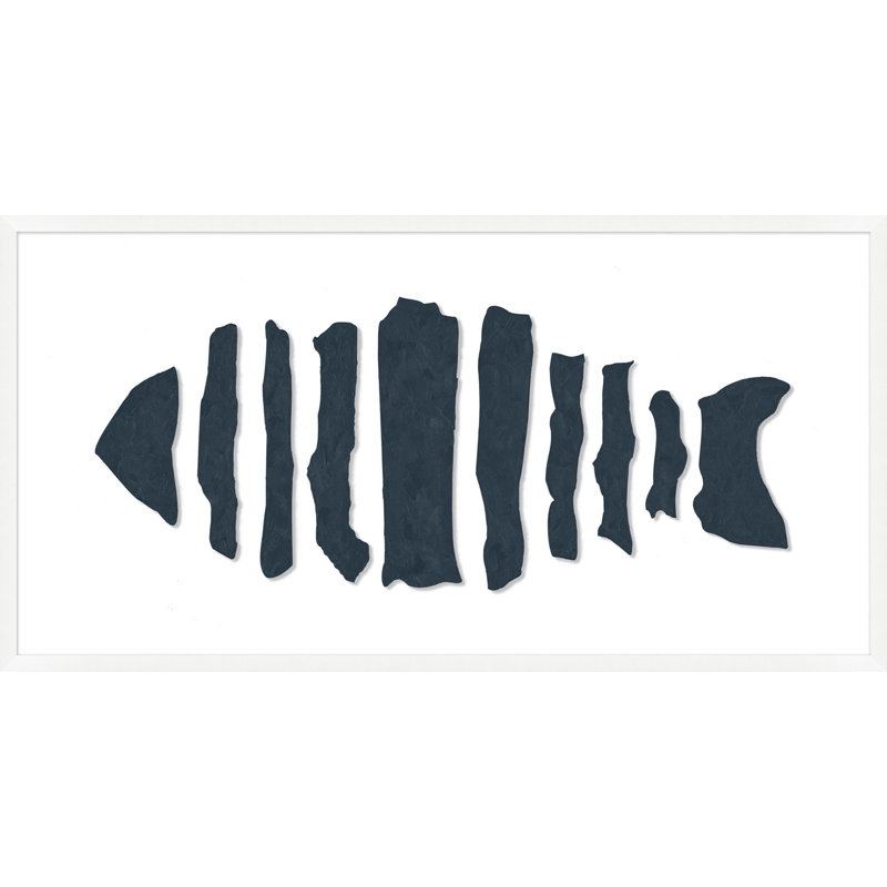 Poisson bleu patiné - seul cadre imprimé, Cadre blanc mat, Bleu