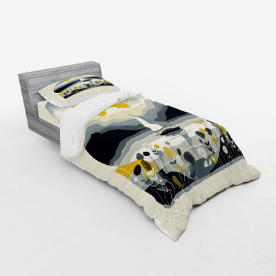 Ambesonne Nautical Bedding Set  Blue Gray and Earth Yellow