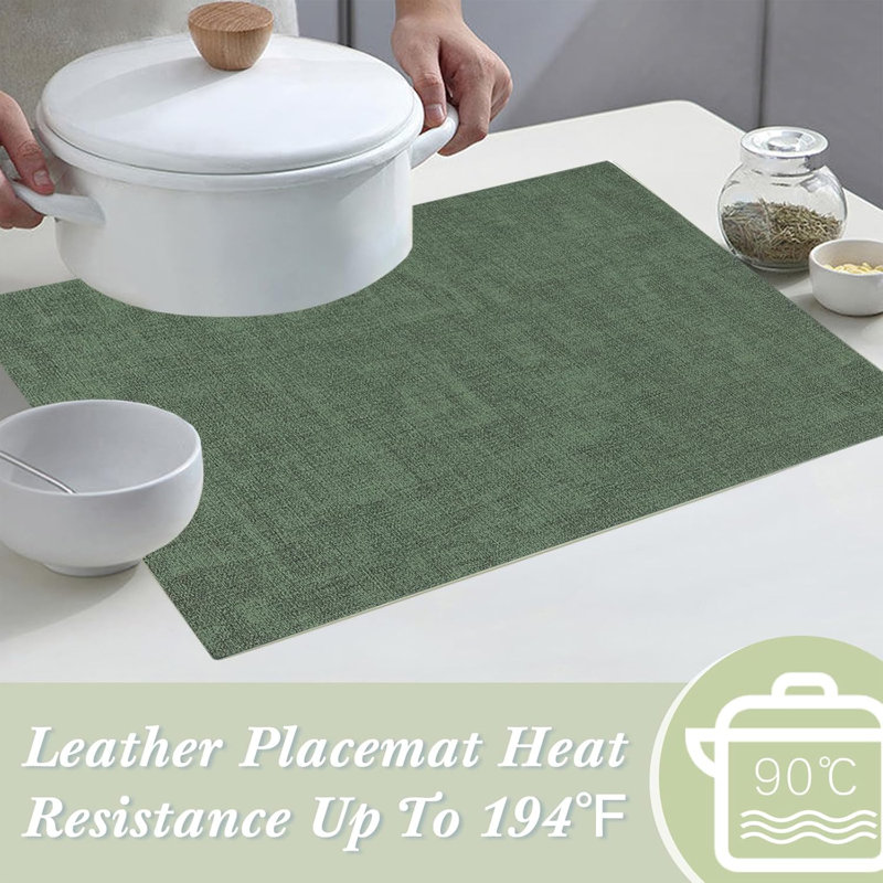 Ensemble de 6 napperons réversibles en cuir résistants à la chaleur, imperméables et antidérapants pour la table de salle à manger, vert foncé et beige
