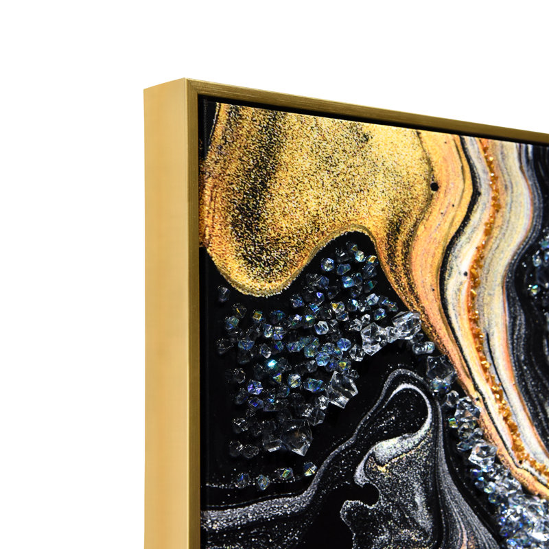 Golden Veins I Crystallus Epoxy Coated Wrapped Framed Glossy Abstract Canvas Wall Art