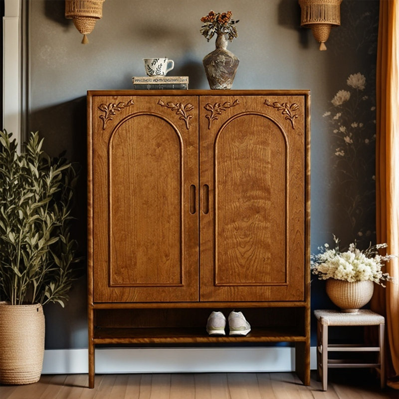 Vintage Simple Brown Solid Wood Shoe Cabinet
