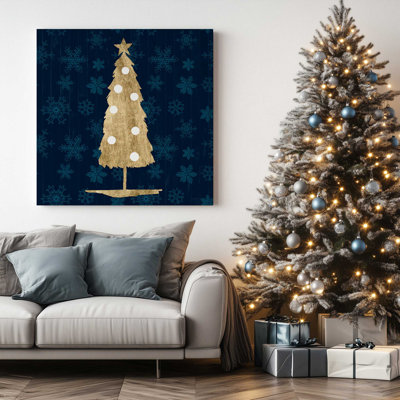 Holiday Tree with Navy II Print on Canvas in a Polished Frame