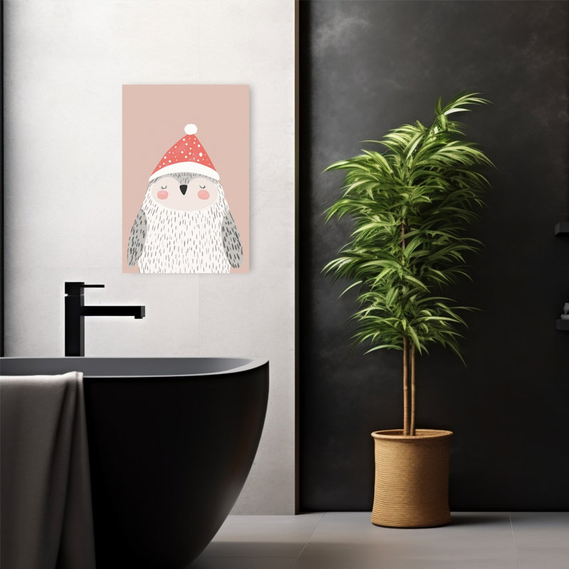 Baby Owl Santa Hat Minimalist Bird Owl Forest Wall Art Print 1 Piece Wrapped Canvas Wall Art, 60.96cm H x 40.64cm W